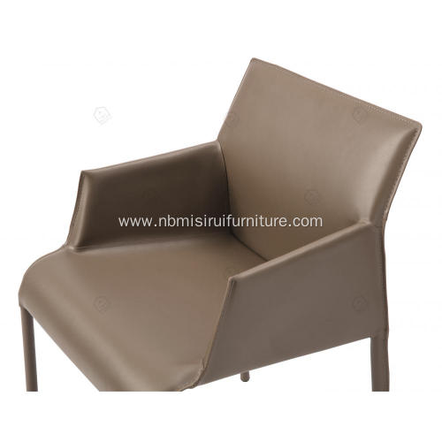 ltalian minimalist khaki saddle leather armrest chairs